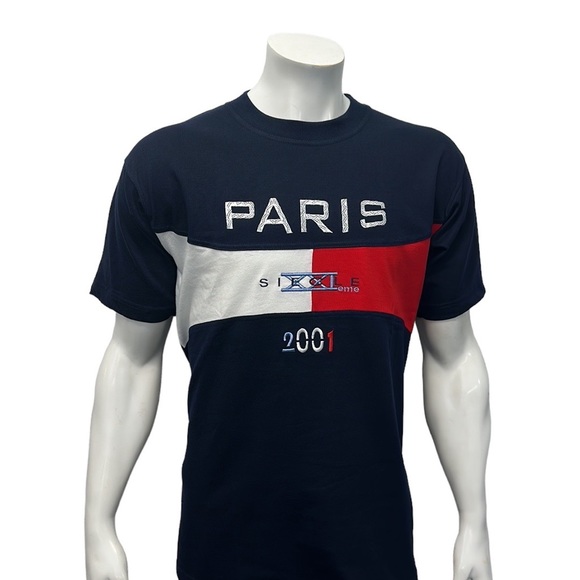 Vintage 2001 France Estelle Navy Red White Paris SIECLE XXI Embroidered Shirt MD - Picture 4 of 9